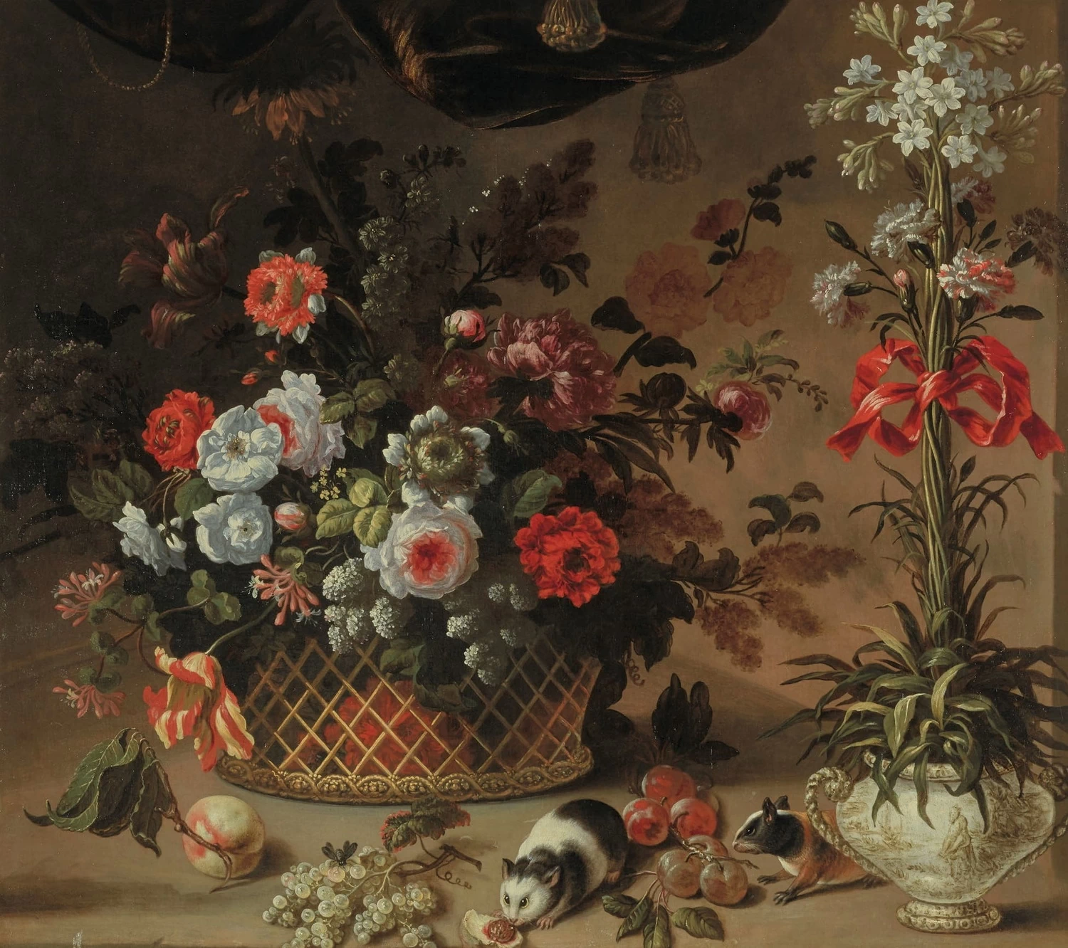 Cestro intrecciato con fiori - dettaglio